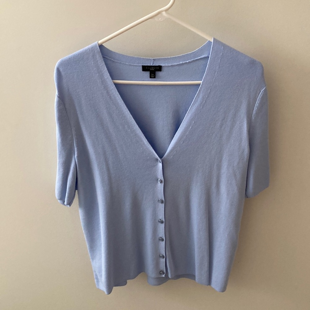 Talbots Light Blue Short-Sleeve Button Cardigan